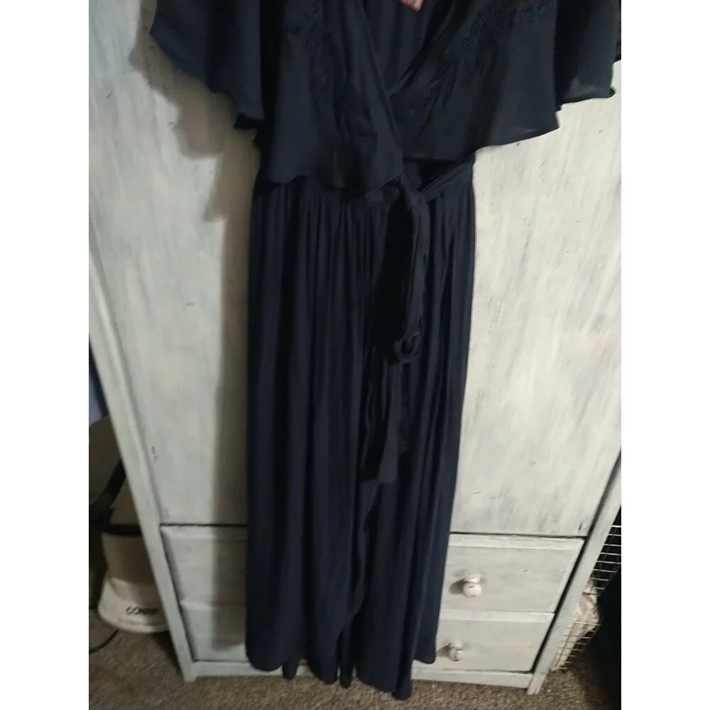 Free People Sleeveless V-neck Maxi Wrap Embroidered Dress Sm Blue Boho Beachy